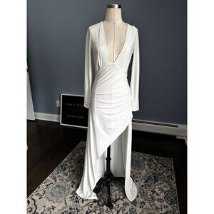 NWT Stunning white L/S hi low gown NBD with open back SMALL